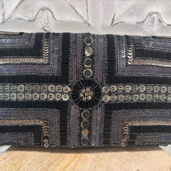 BCBGeneration Textured Beaded Black Clutch Y2K 2000s - Picture 2 of 8